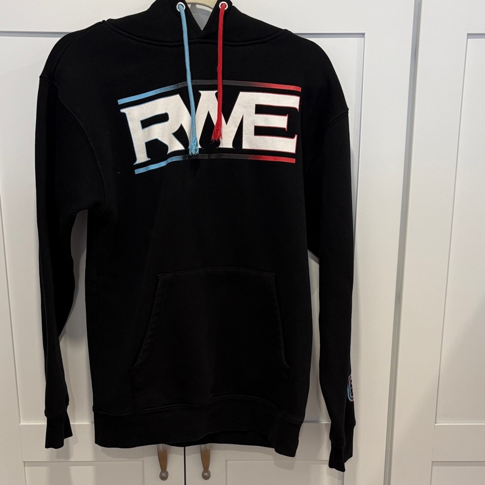 Overtime RWE Black Hoodie with Red and Blue Accents